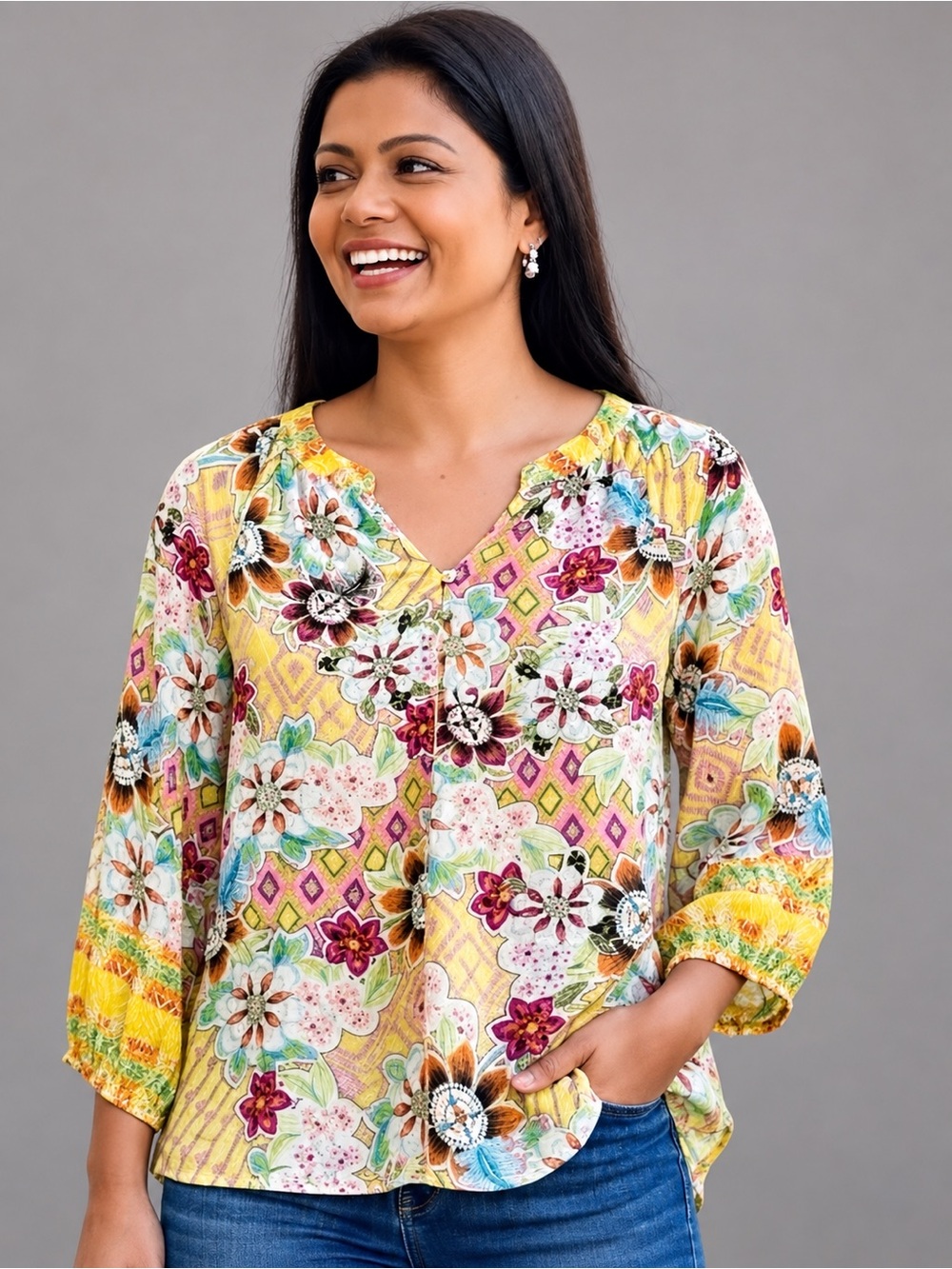 NEW DIRECTIONS Multi Colored
Pastel Floral Tunic size M